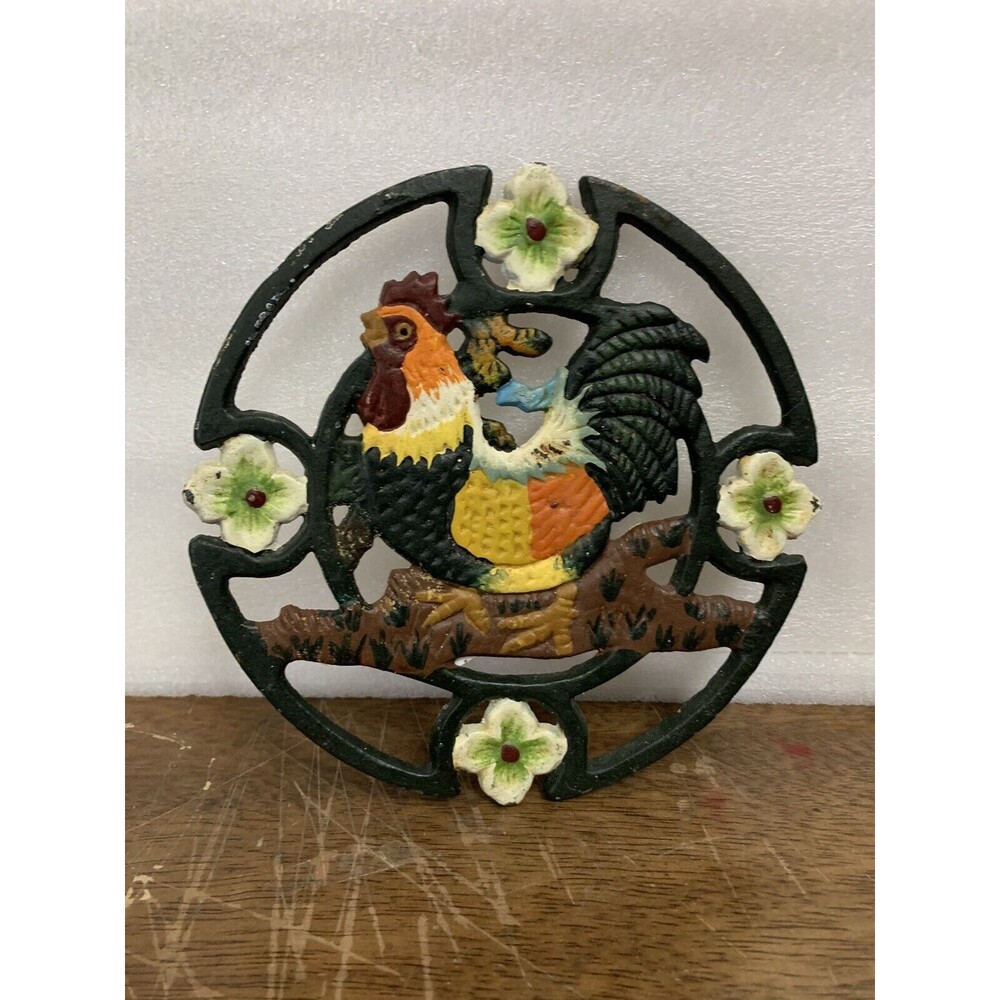 Vintage Cast-iron Rooster Kitchen Trivet Hand painted